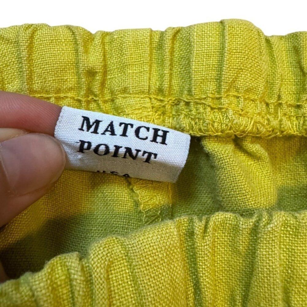 Match Point Green Yellow 100% Linen High Waisted Pleated Wide Leg Pants Trousers - Picture 3 of 5